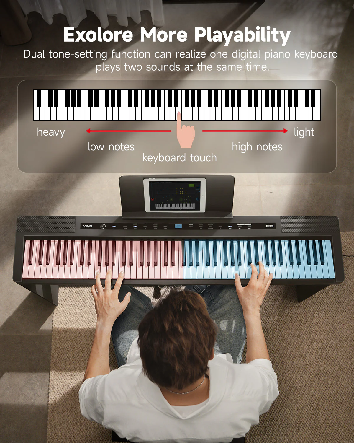 Donner DEP-16 Weighted Digital Piano with Dual-mode Bluetooth - Image 24