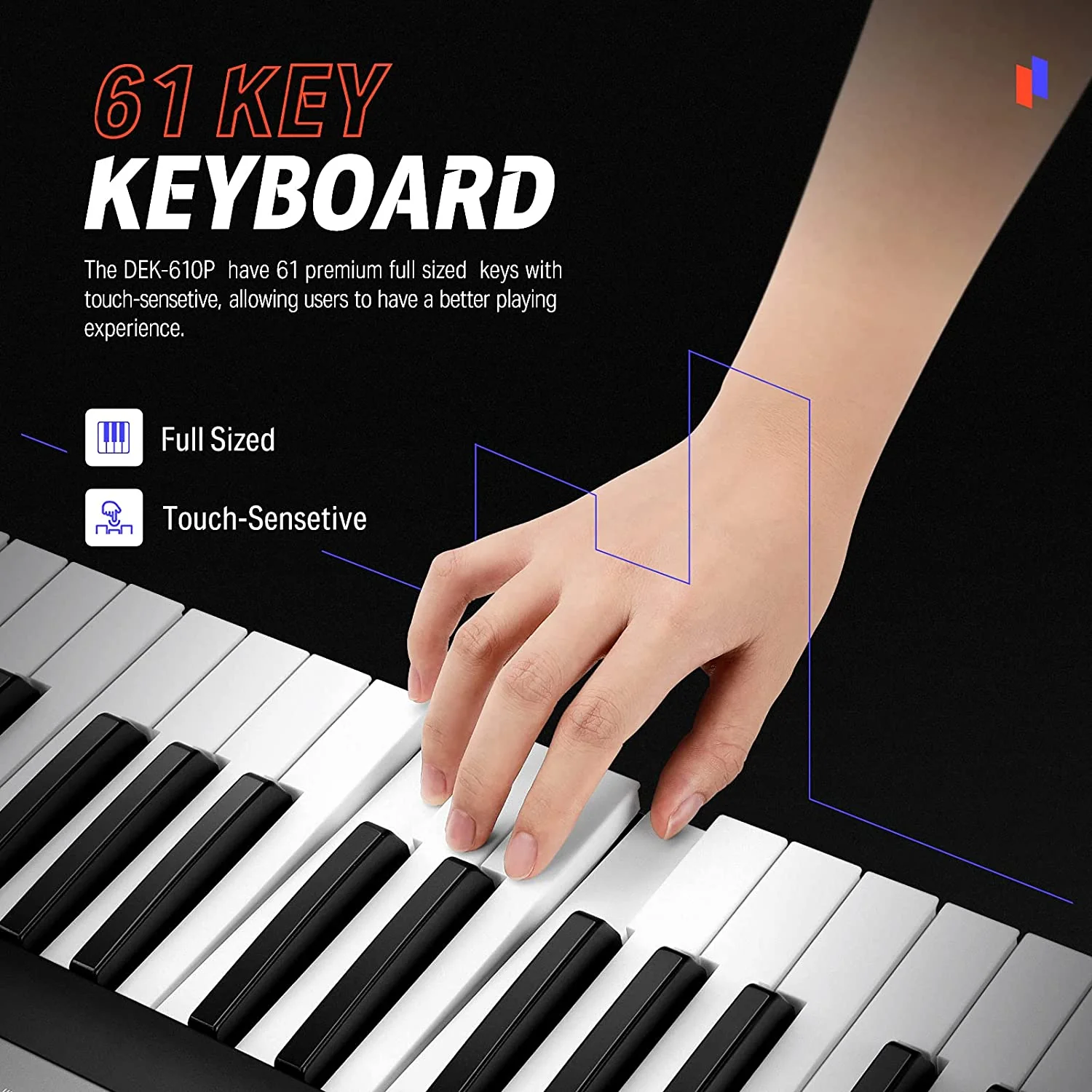 Donner DEK-610P 61 Key Full-Size Force-Sensitive Electronic Keyboard with MIDI Mixer Function LCD Display - Image 3