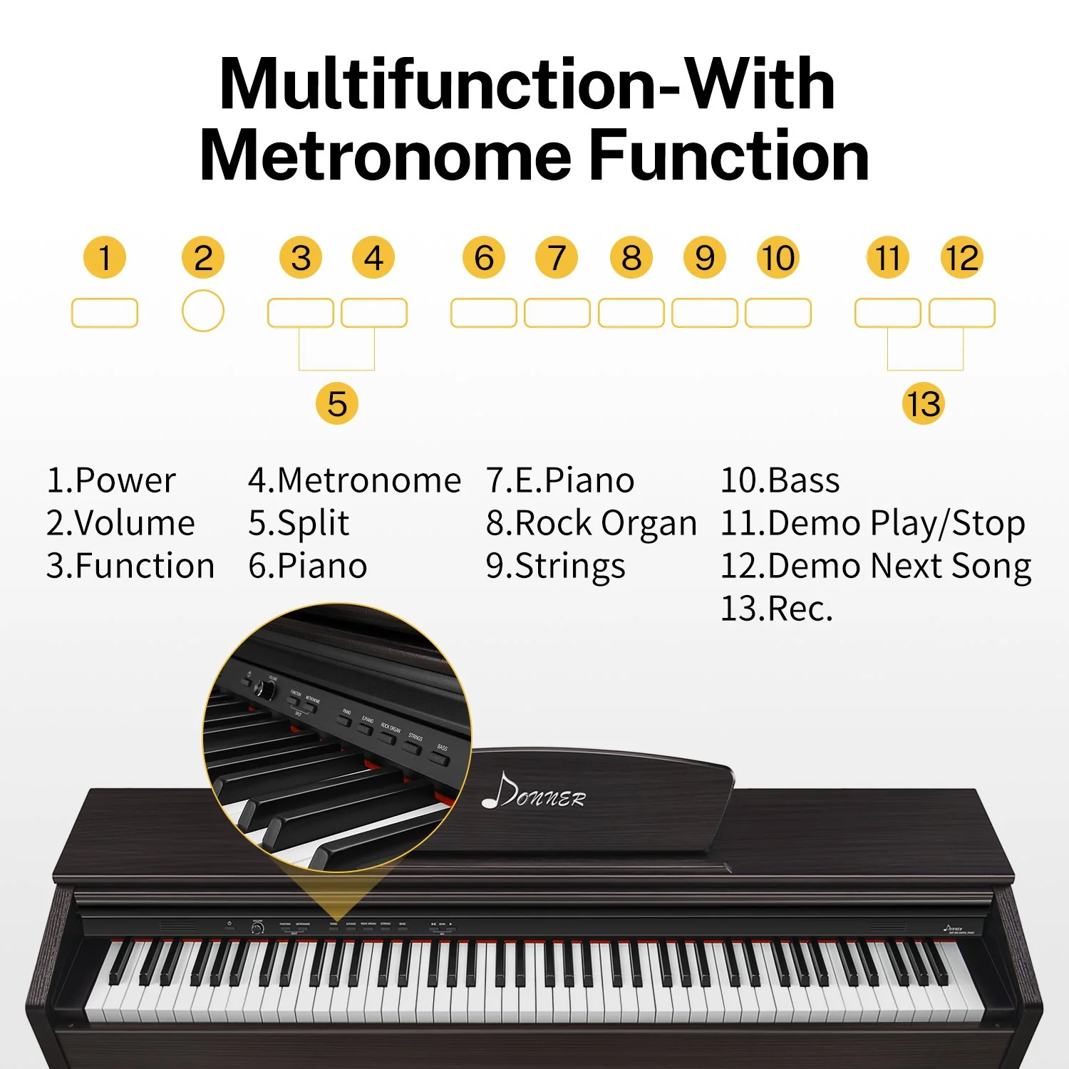 Donner DDP-300 88-Key Graded Hammer-Action Weighted Upright Digital Piano with Bluetooth - Image 6