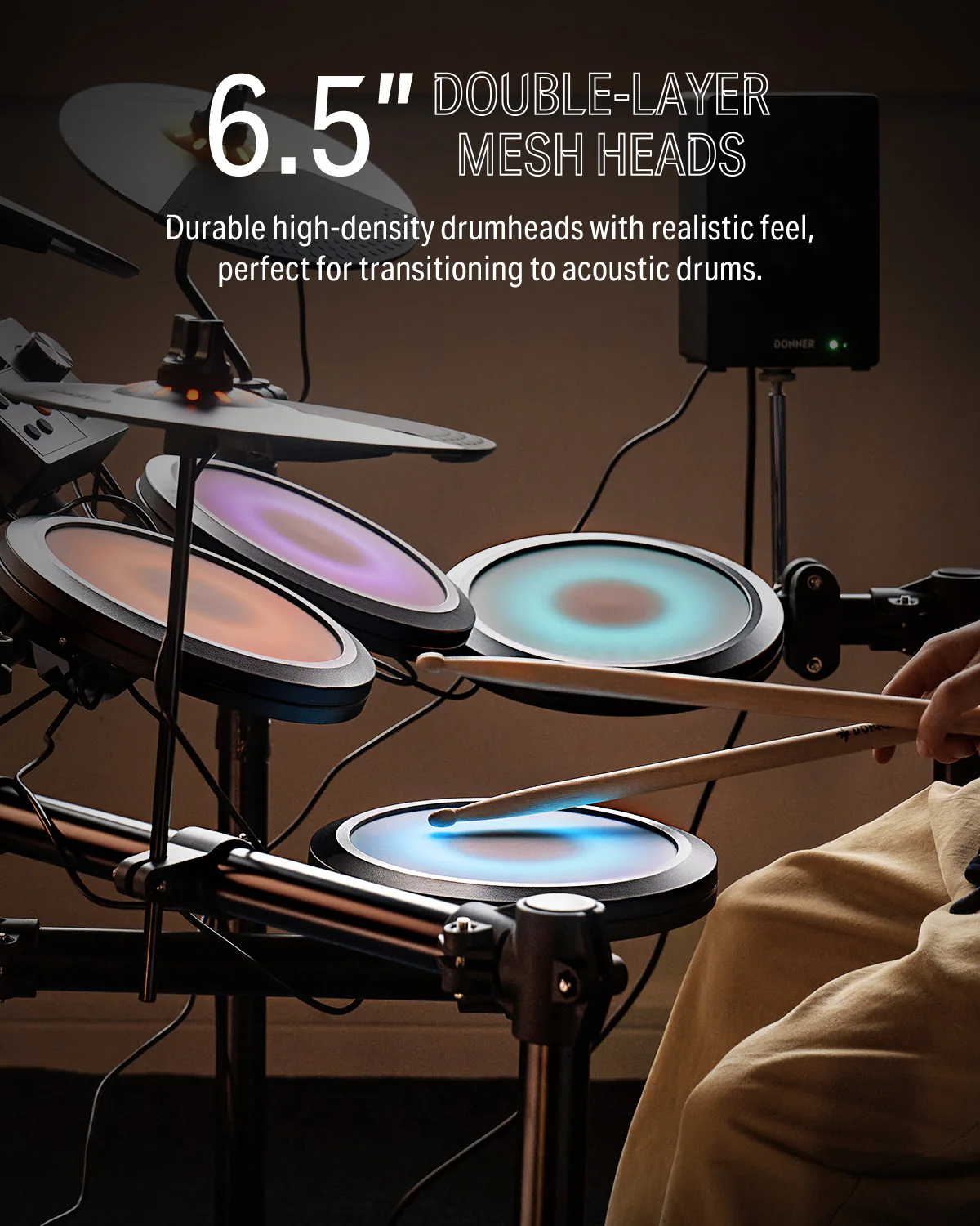 Donner DED-70L Electronic Drum Set with LED Light - Image 5