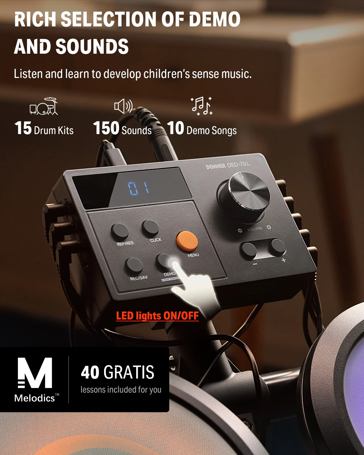 Donner DED-70L Electronic Drum Set with LED Light - Image 7