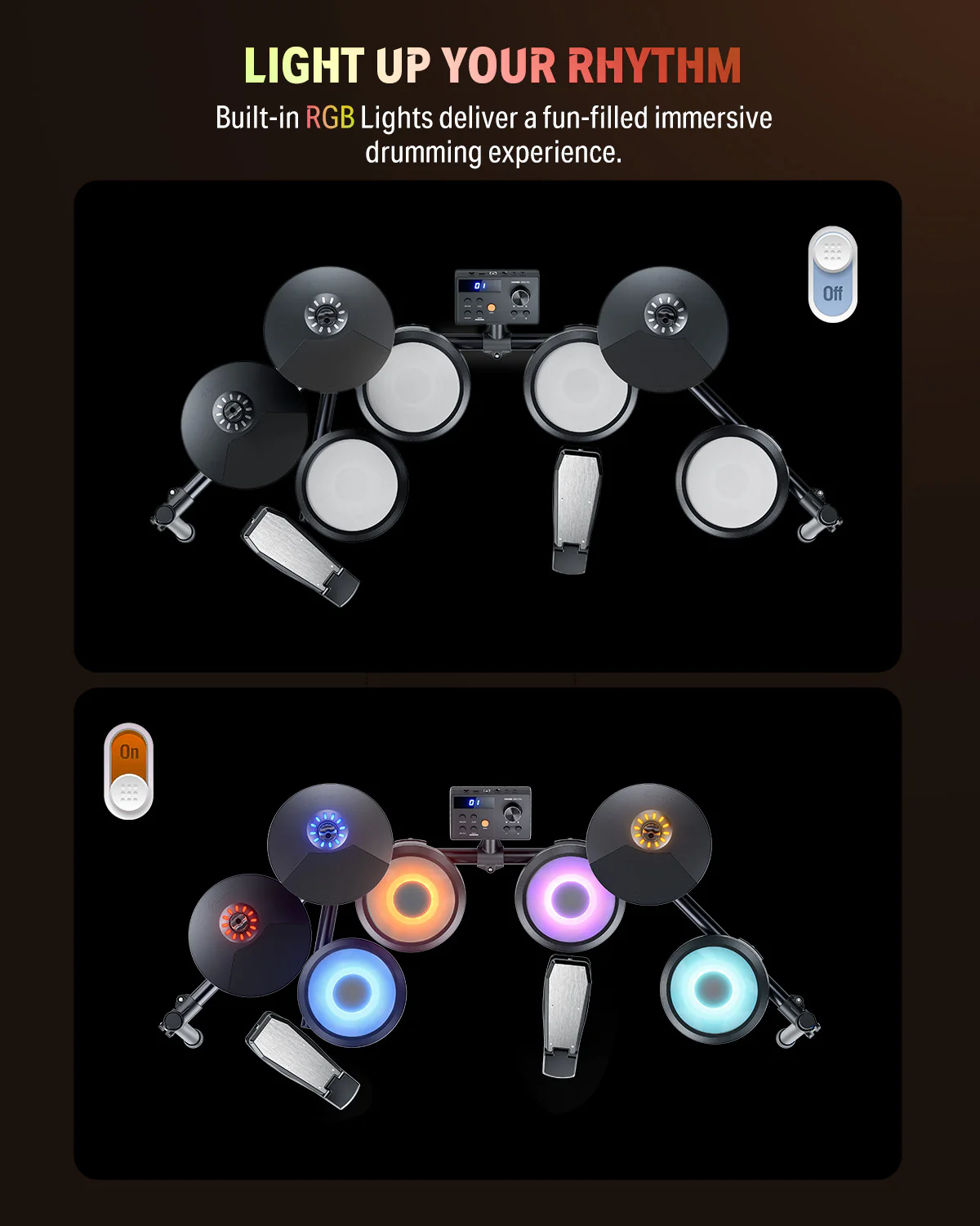 Donner DED-70L Electronic Drum Set with LED Light - Image 9