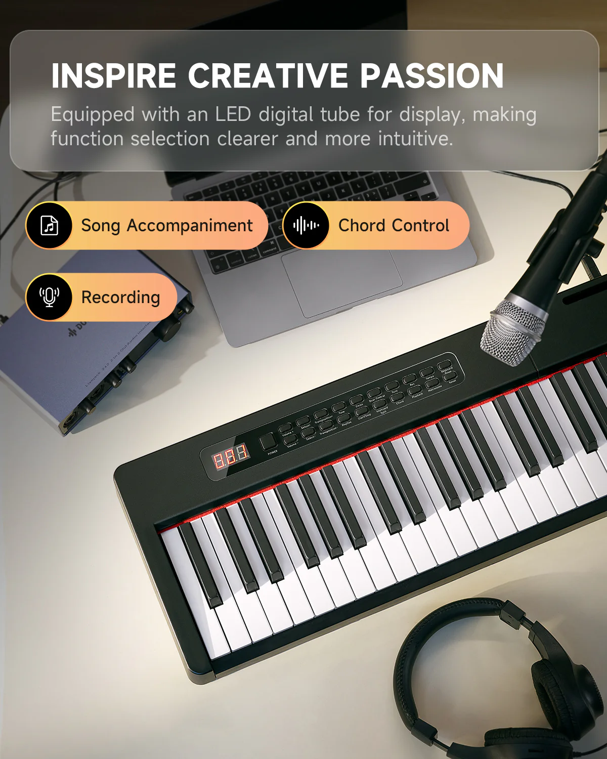 Donner DEP-08 Portable Beginner Digital Piano with Stand - Image 3