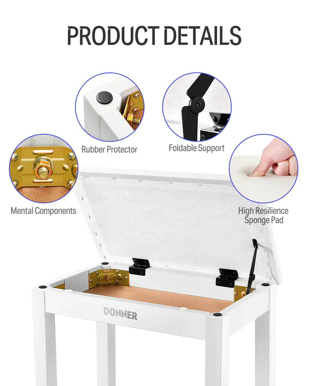 Donner DKB-10 Solid Wood Flip Piano Bench - Image 4