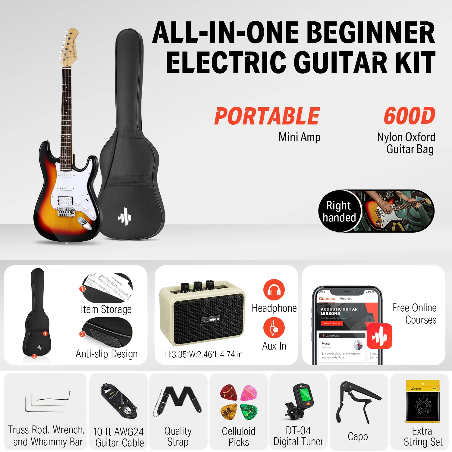 Donner DST-100 HSS Electric Guitar Kit - Image 6