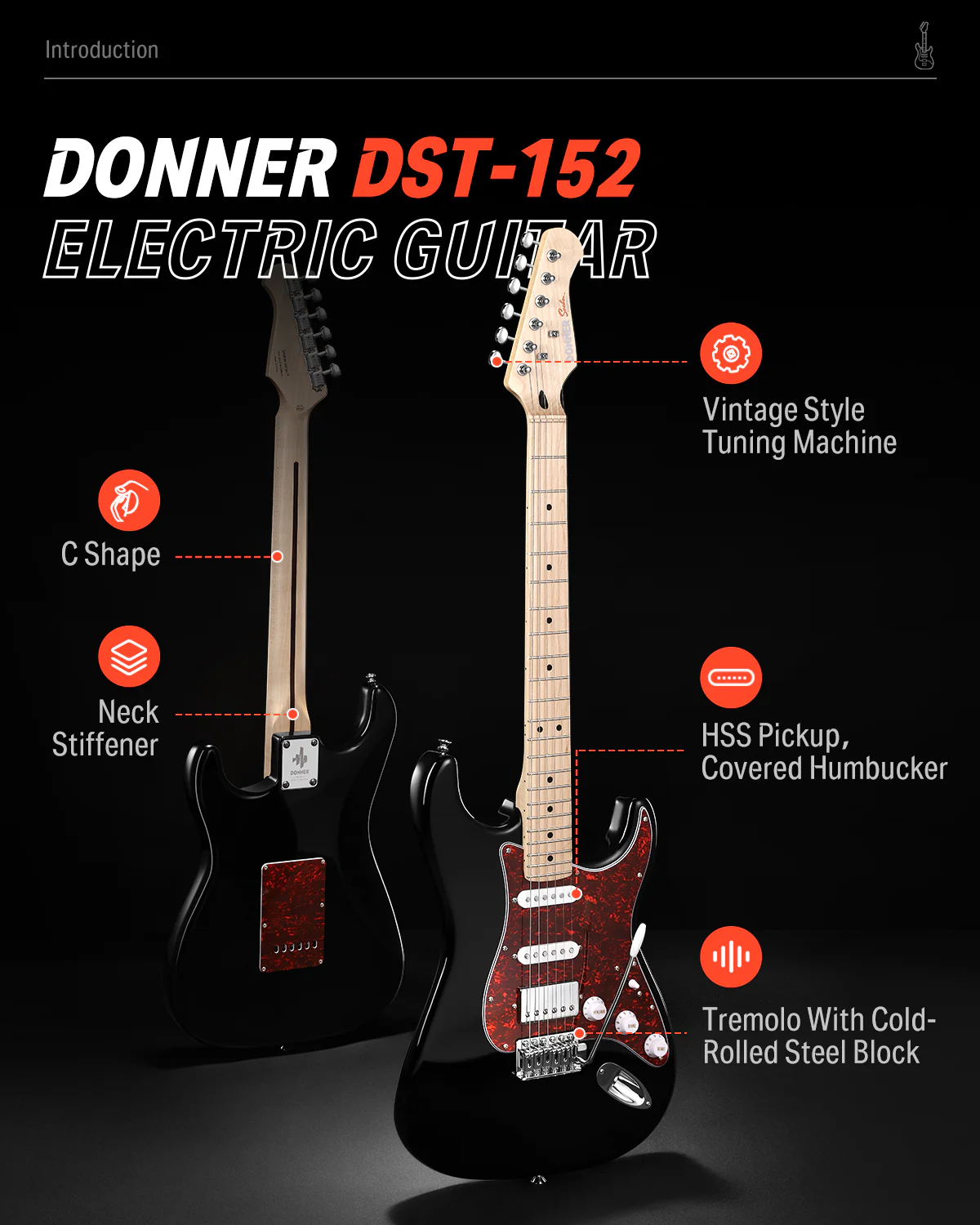 Donner DST-152 HSS with Coil Split Electric Guitar Kit - Image 13