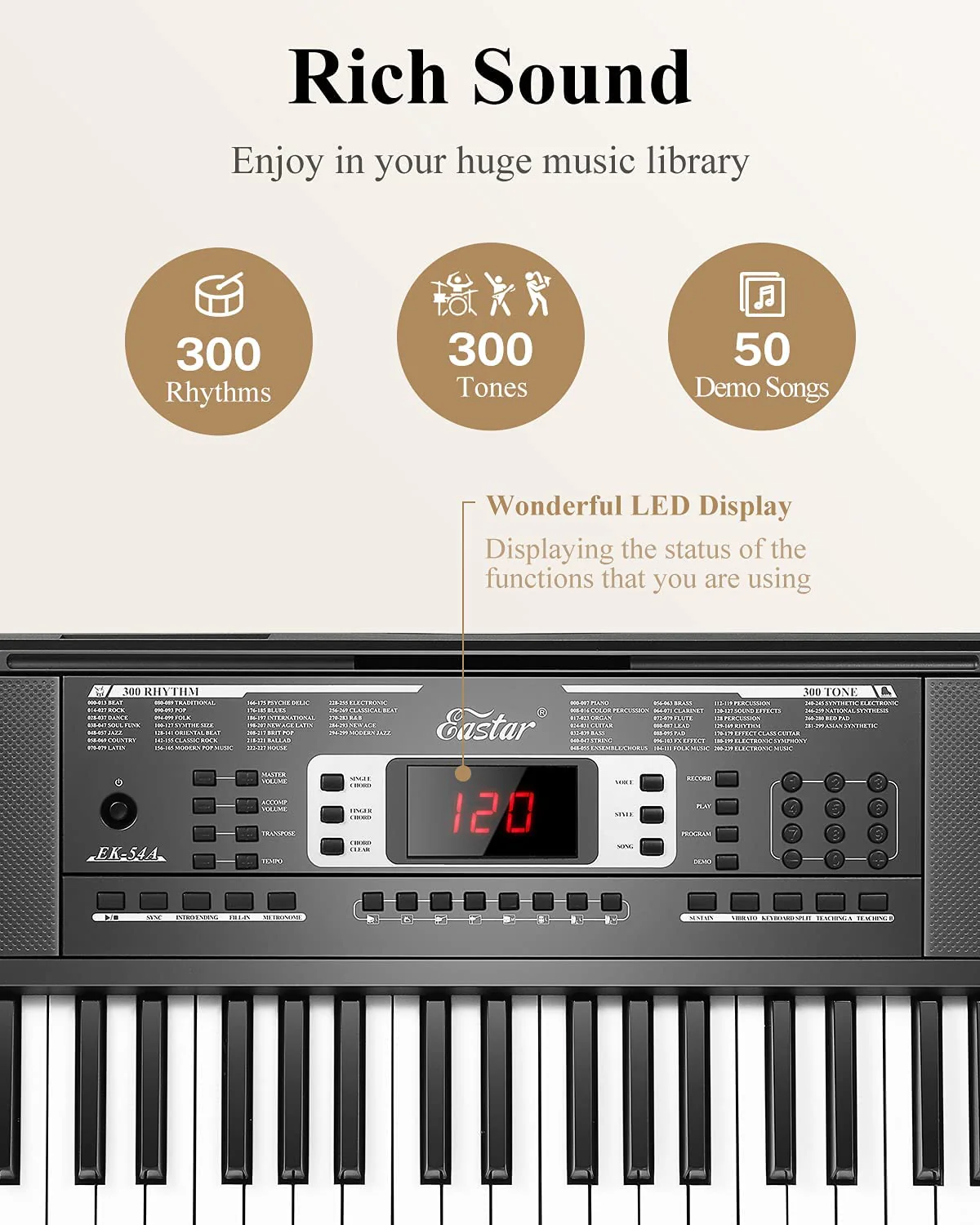 Eastar EK-54A Full-Size 54-Key Electronic  Keyboard Beginner’s Kit - Image 4